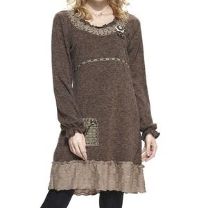 JOHN FASHION Whimsical Ragamuffin Cottagecore Wool Blend Dress Sz M Lagenlook